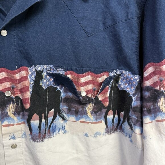 Cumberland Outfitters Pearl Snap Western Shirt Mens White American Flag VTG XL - Picture 3 of 9